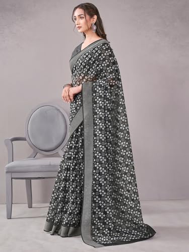 Image of Satrani Women's Chanderi Printed & Embroidery Saree with Unstitched Blouse Piece