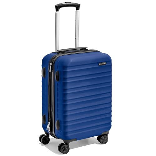 Bagagem de mão rígida de 53 cm (não é feita na China), mala rígida com rodas, expansível para até 25% mais espaço, superfície resistente a arranhões, quatro rodas giratórias, Azul marinho, 21 Inch