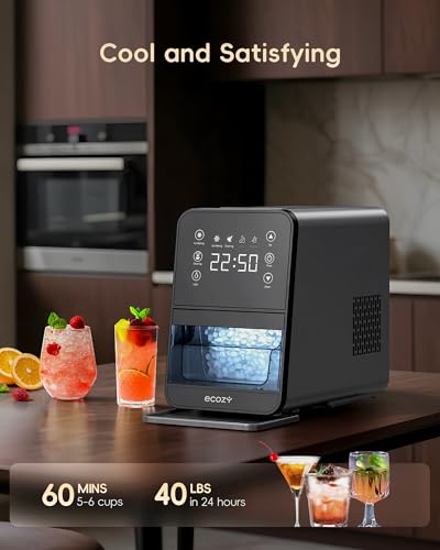 Image of ecozy Nugget Ice Maker Countertop, 40Lbs /Day Chewable Pebble Ice, TDS Meter | Soft Sonic Ice Machine, Self-Cleaning, One-touch Timer, Pull-out Ice Basket, Compact for Home Kitchen Office