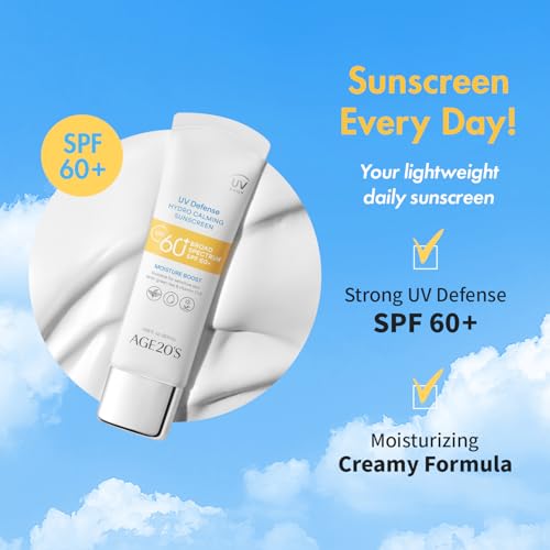Image of AGE20'S UV Defense Hydro Calming Sunscreen SPF 60+ | Korean Sunscreen | Moisturizing Creamy Formula, No White Cast, Lightweight Finish | Green Tea + Aloe Vera | Dermatest Excellent | 1.69 fl.oz*2ea | UV Defense