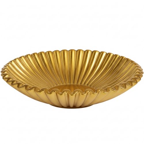 OGANGART Gold Small Decorative Bowl for Home - Stylish Purse Bowls - Key Bowl for Entryway Table - Artificial Resin Scalloped Ruffle Bowl Display Centerpiece