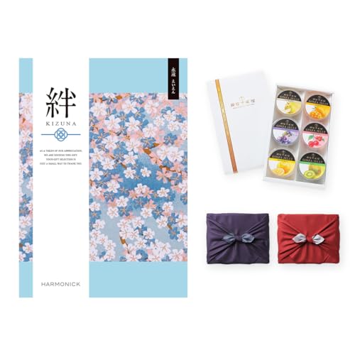 絆(きずな) カタログギフト 永遠(えいえん) + 銀座千疋屋 銀座ゼリーセット(6個入り)【京都・風呂敷包み】 朱色(裏地:グレー)