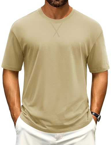 Cotrasen Men's T Shirts Cotton Drop Shoulder Short Sleeve Shirts for Men Casual Soft Comfort Loose Fit Mens Summer Tee Shirts