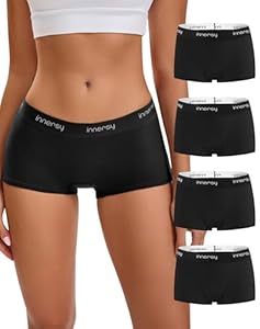 INNERSY Damen Boxershorts Baumwolle Schwarz Shorts Unterwäsche Lange Unterhosen Boyshorts 4 Pack (S, 4 Schwarz)