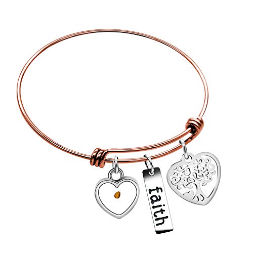 Image of Uloveido Stainless Steel Tree of Life Bangle Mustard Seed Pendant Faith Cuff Bracelet Gifts for Women Teen-Girls Y639