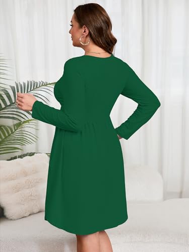 Image of AusLook Women's Plus Size Long Sleeve Midi Dress Casual Empire Waist Loose Flowy Dresses A-Line Boho Long Dress with Pockets