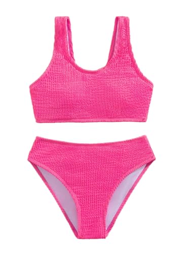 MakeMeChic Girl's 2 Piece Bikini Sets Textured High Waist Backless Plain Summer Bathing Suit