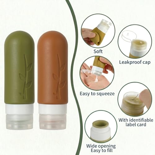 Image of DEPOZA Travel Bottles Kit (16 Pack) - TSA Approved, Leak Proof Silicone Squeezable Containers for Toiletries. Complete Set with Jars, Sprayers & Bag (Earthy brown)