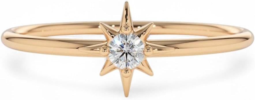 14k Solid Gold North Star Ring – Dainty Minimalist Polaris Star Ring for Women – Tiny Celestial Stackable Ring, Delicate Gold Star Jewelry Gift
