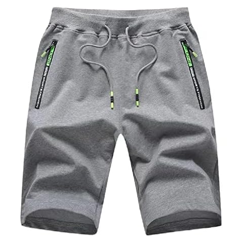 Tansozer Men's Casual Shorts Elastic Waist Comfy Workout Shorts Drawstring Summer Jogger Shorts with Zipper Pockets (Dark Gray, Large) Cover