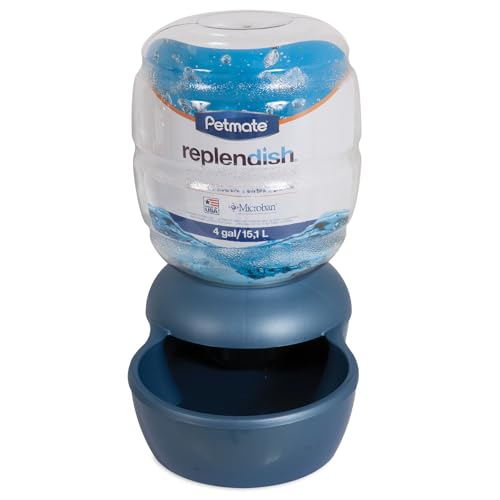 Image of Petmate Replendish Automatic Gravity Waterer for Cats and Dogs, BPA-Free, No Batteries Required, Includes Charcoal Filter, 4 Gallons, Made in USA,Blue