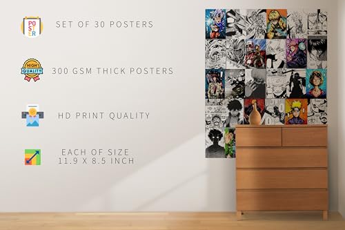 Image of VEENSHI Paper Set Of 30 Mix Anime Wall Collage Kit Manga And Color Posters(Size: A4, 300 Gsm Hard Poster)