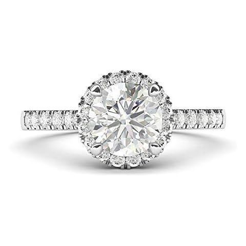 Sterling Silver Classic Simulated Round Brilliant Cut Diamond Halo Engagement Ring with Side Stones (4.5) Cover
