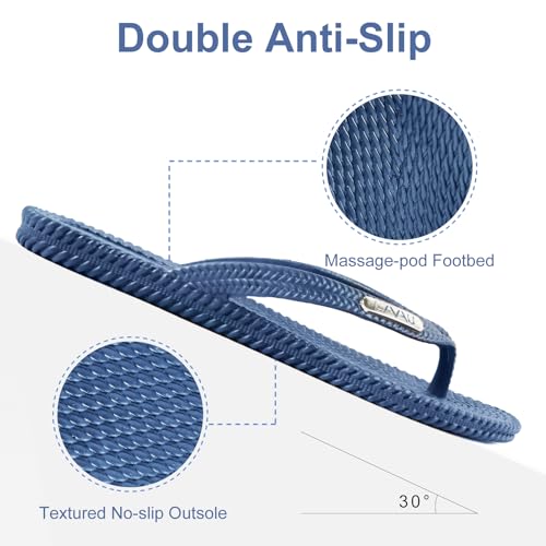Image of LAVAU Flip Flops for Women, Waterproof Non Slip Thong Sandals for Shower Beach Pool, 100% Recyclable