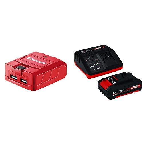 Einhell TE-CP 18 Li Solo Power X-Change Lithium Ion USB Charger + Battery and Charger Starter Kit with 1 x 2 A Li-Ion, 18 V - Red