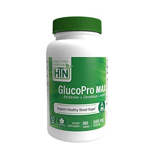 GlucoPro Max with Berberine 500mg, Chromium as Crominex 3+ 134mcg, Cinnamon 333mg and Riboflavin 1mg 180ct by Health Thru Nutrition