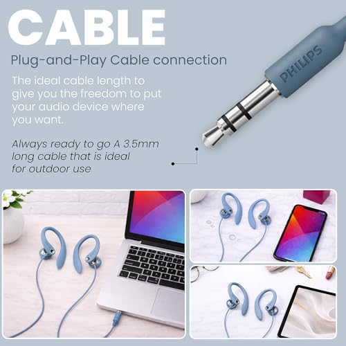 Image of Philips SHS3200BL Flexible Earhook Headphones, Blue