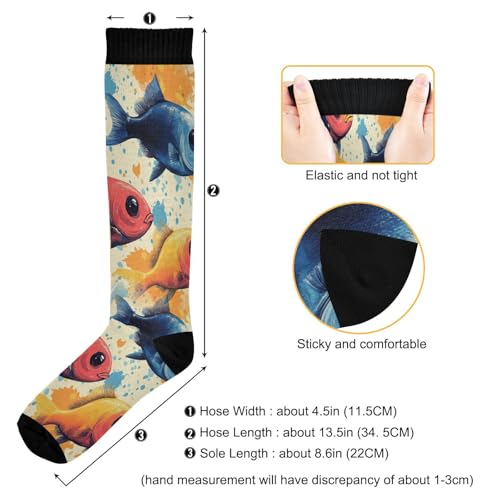 Two Pairs Bass Fish Graffiti Funny Fun Knee High Socks Warm Soft Compression Wear Resisting Running Socks3