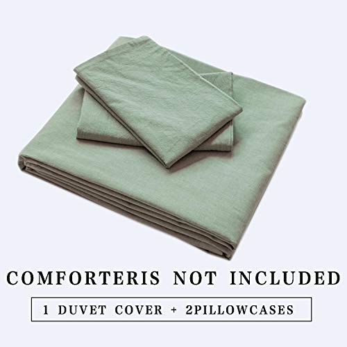 Ecocott Green Duvet Cover Queen Size, 3 Piece 100% Washed Cotton 1 Duvet Cover With Zipper And 2 Pillowcases, Ultra Soft And Easy Care Breathable Cozy Bedding Set(Sage Green, Queen) #TOP4