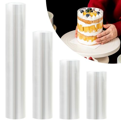 Rollo Acetato Transparente Repostería 4 Tamaños (8/10/15/20cm x 10m) Acetato Repostería Reutilizable Borde de Tartas para Mousse Decoración de Pasteles de Acetato