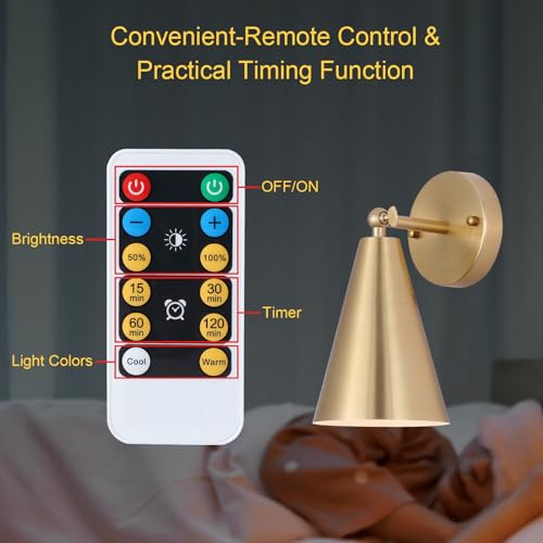 Mwz W-XL115 Gold Battery Operated Wall Sconces Set Of Two,Wireless Indoor Led Lighting thumb #6