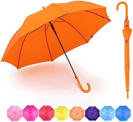 RUMBRELLA Orange UV Stick Umbrella Auto Open UPF 50+ with J Hook Handle 50IN