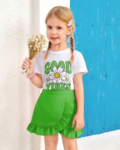 Image of Kids Toddler Girl Summer Clothes Letter Printed T-Shirt Top+ Floral Skirt 2pcs Girl's Skirt Set