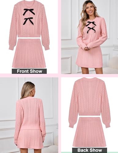 Womens Valentines 2 Piece Set Cable Knit Bow Mini Dress Outfits 20253