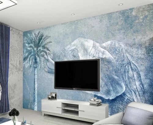 Papier peint mural 3D éléphant intissé grand format pour salon