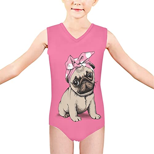 Afpanqz Cute Pug Dog Print Girls One Piece Bathing Swimsuit Beach One Piece Swimwear 13-14 Years V Neck V Back Breathable Swimwear Soft Sleeveless Monikini Bathing Suit For Girlstoddler #TOP2