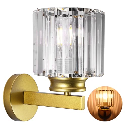 ZONJIE Modern Crystal Wall Light Sconce - E27 Crystal Wall Lamp, Wall Sconces Wall Lighting Fixtures for Bedside Bedroom Living Room Corridor Dining Room Hallway Stair (Gold)