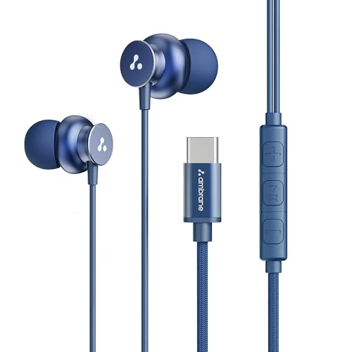 Image of Ambrane Type-C Wired in-Ear Earphones with Mic & Control Buttons | 10 mm Dynamic Drivers | Clear Calls & Boosted Bass | Long 1.2 m Cable | Compatible with Type-C Phones & Tablets, iPhone