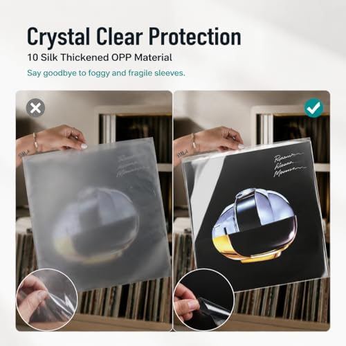 100 Pack Vinyl Record Sleeves Combo - 50 Anti-Static 3.15 Mil HDPE Inner & 50 4 Mil OPP Outer Covers with Cloth - Fits 12" Single, Double & Gatefold LP Albums, Archival Quality by Generic - Used condition - Image 5