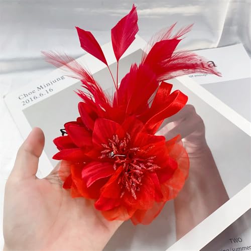 Image of Extra Large Flower Brooches for Women Lapel Pins Dainty Fabric Brooches Big Camellia Lady Flower Fascinator Hatpin Hair Clip for Wedding Prom Party Dance Banquet Ceremony Clothes Accessories Jewelry