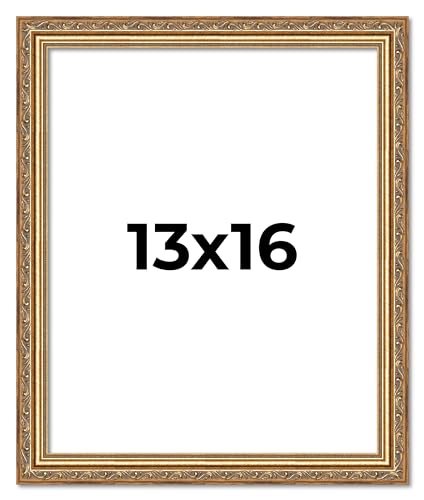 Poster Palooza 13x16 Traditional Antique Gold Complete Wood Picture Frame with UV Acrylic Plexiglass, Foam Board Backing & Hardware Included
