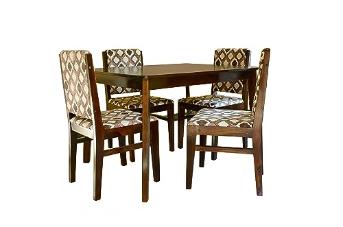 Image of Solid Sheesham Wood 4 Seater Dining with Chair,Dining Table Sets, Dining Room Sets,Wooden Dining Table 4 Seater with upolystory Back Rest Chair | Dining Table 4 Seater