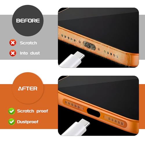 Muorruo 4 Piezas Tapón de protección contra Polvo USB C, Cubierta de Puerto de Carga Tipo C con Malla para Altavoz, Accesorio para teléfono Tapa de protección USB C, Adhesivo Compatible con iPhone - imagen 4