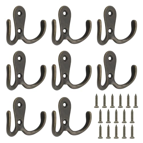 lyualma 8 Pièces Crochets Muraux Doubles, Crochet Porte Manteau Mural, Crochet en Métal Rétro Patère Porte Manteau Murale avec Vis, pour Patères de Salle de Bain et Cuisine Cuivre
