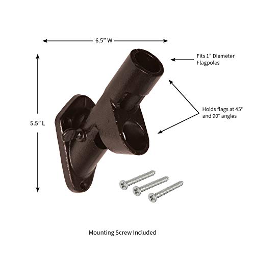 Evergreen Flag Bracket Two-Position 45 and 90 Degree | Cast Iron | Bronze| Hardware Incl | Outdoor Home | Residential or Commercial | Pole - Not Included