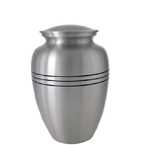 Memorial Gallery Classic Cremation Urn - Pewter Brass with Simple Lines (Multiple Sizes + Customization Available) (6", Silver)
