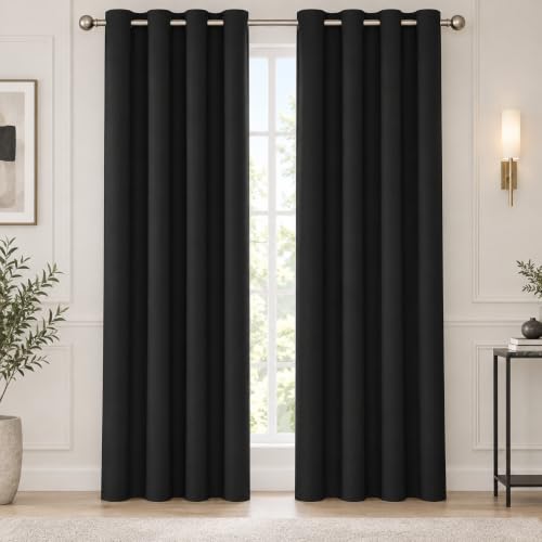 Deconovo Total Blackout Curtains with 3-Pass Lining Thermal Insulated Room Darkening Noise Reducing Panels for Bedroom Black 52 x 54 Inch