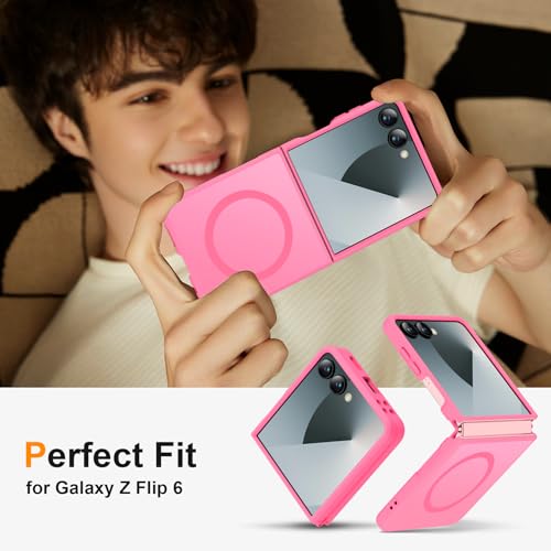 Image of ORETECH Magnetic for Samsung Galaxy Z Flip 7 Case, with [2 x Screen Protector] Translucent Back Non-Slip Hard PC Shockproof Bumper Protective Case for Samsung Z Flip 7 - Hot Pink