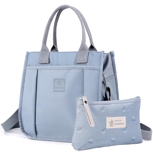 RUNSOON Linda bolsa de mão pequena bolsa transversal de nylon com compartimentos bolsos com zíper para mulheres, Azul-celeste, Small