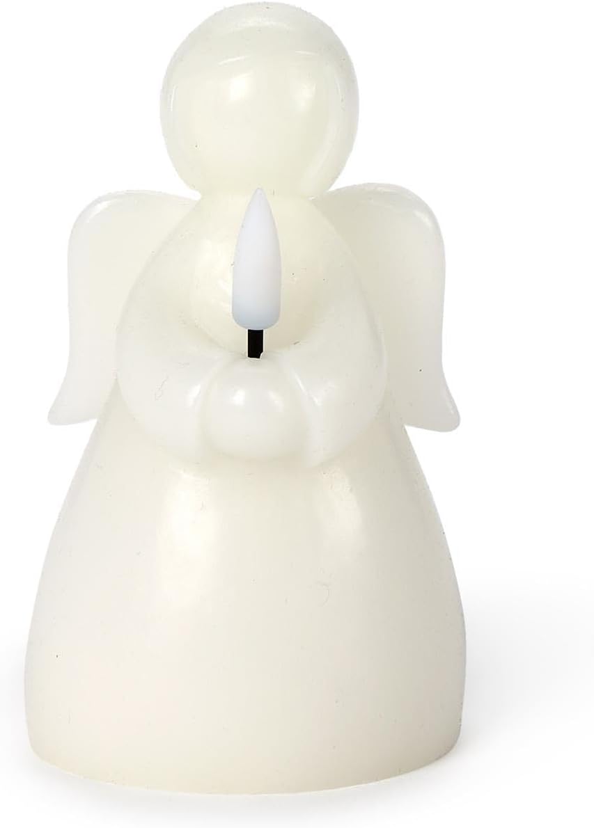 Two's Company Guardian Angel Flameless Candle Decor, 4.5-Inch, Wax, White