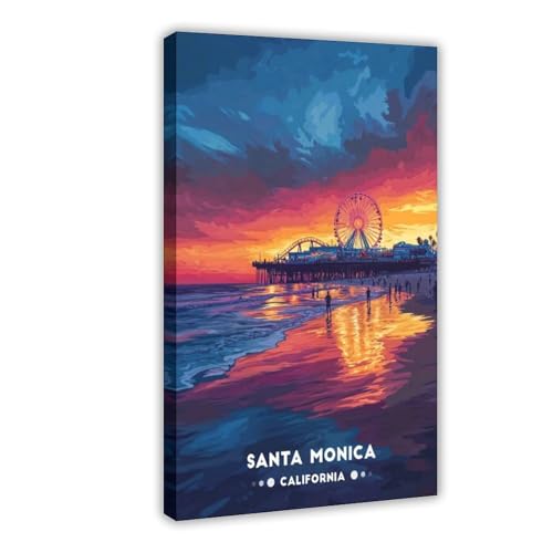 QZFNCOYU Stampa artistica da parete con molo di Santa Monica, stampa artistica da parete, per soggiorno, camera da letto, 60 x 90 cm