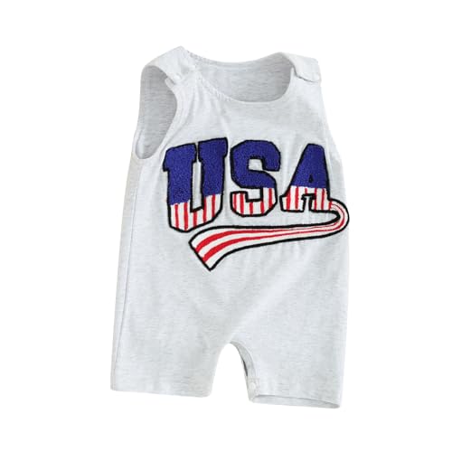 Image of FIOMVA 4th of July Outfits Baby Boy Girl Sleeveless USA American Flag Romper Onesie Independence Day Clothes