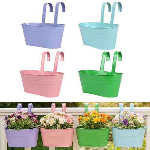 TINGSING 4pcs Pots de Fleurs à Suspendre en Métal Double Crochet Balcon