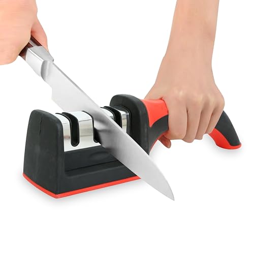 GLUN® 3 in 1 Knife Sharpener with Easy-Grip Handle and Non-Slip R...