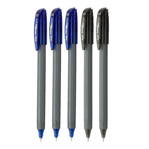 Image of Pentel EnerGel 0.5mm Roller Gel Pen | Quick Dry Ink For Smudge-Free Writing | Lightweight Gel Pen For Smooth Writing Experience | Blue & Black Ink, Pack of 5 Pens (BL415)