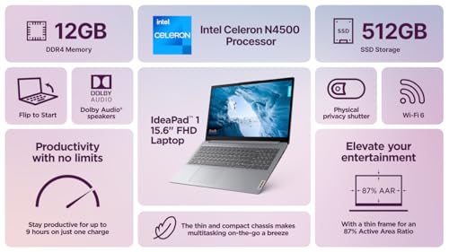 Lenovo IdeaPad Laptop 15.6 pulgadas Celeron N4500 12GB RAM miniatura 3